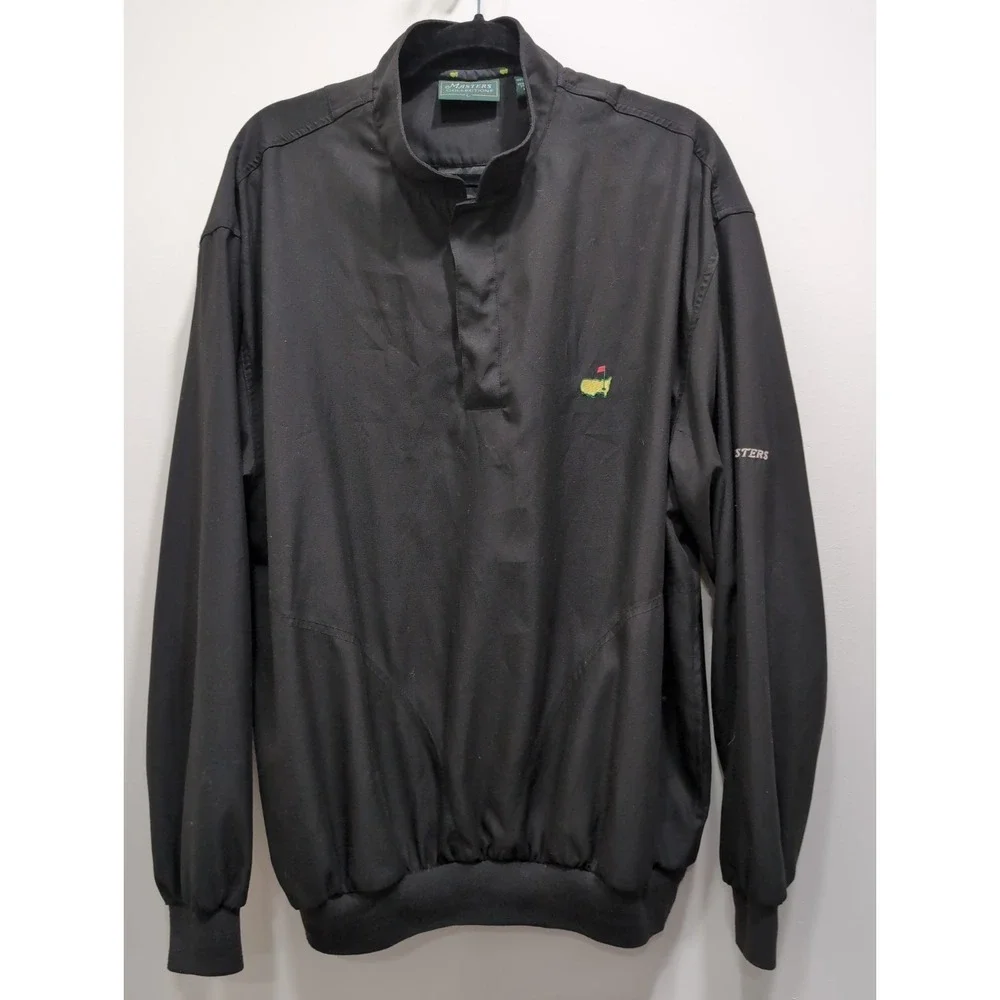 Masters Collection Men L Black Pullover Windbreaker Snap Button Golf Preppy